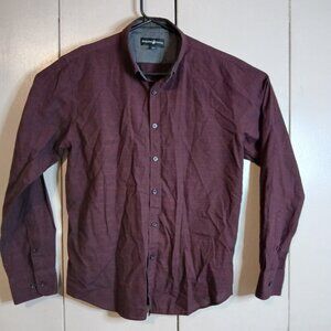Beverly Hills Polo Club Large Burgandy Long Sleeve Shirt Slim Fit (0311A4)
